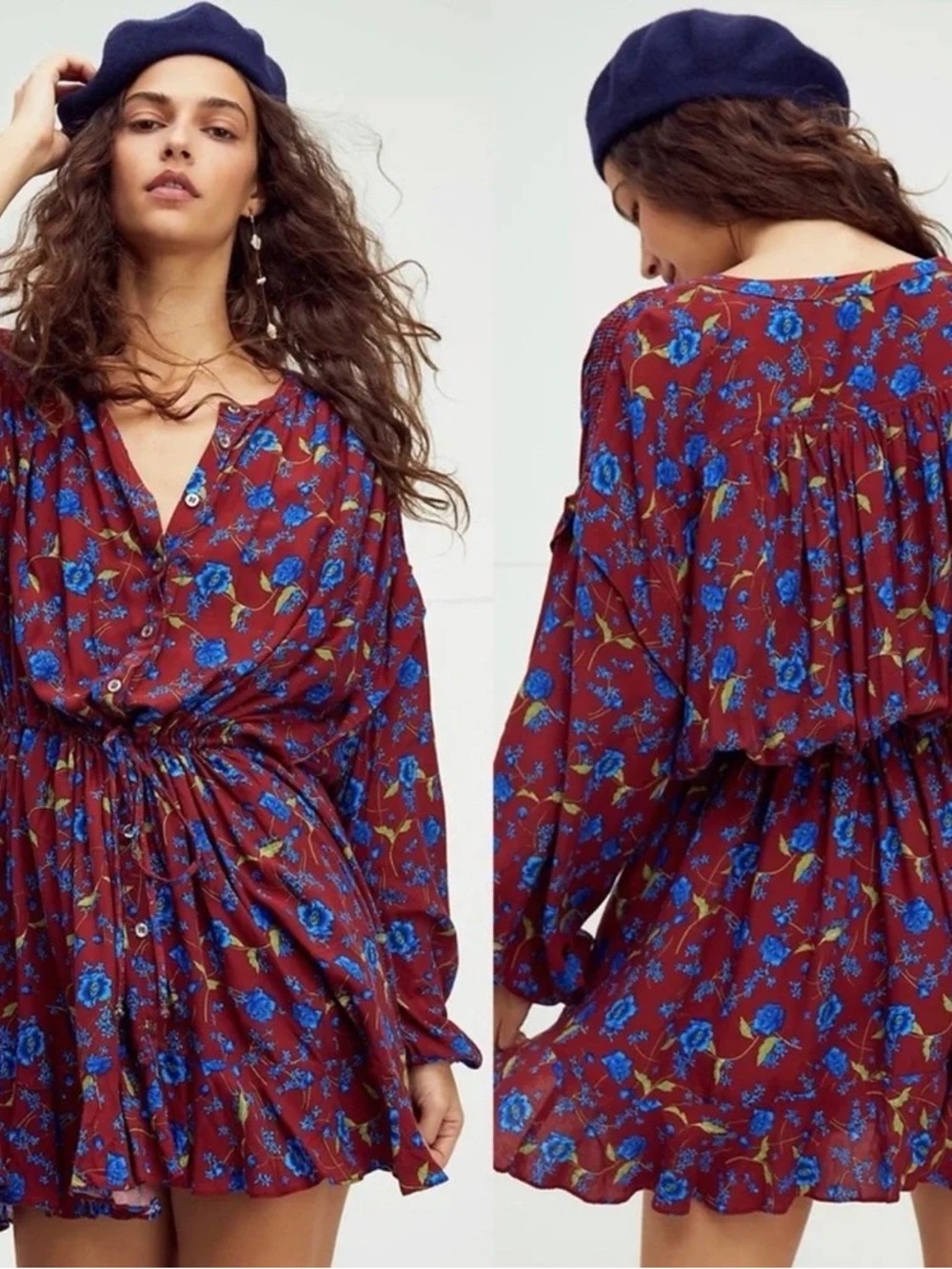 FREE PEOPLE Flower Fields Mini Dress Burgundy